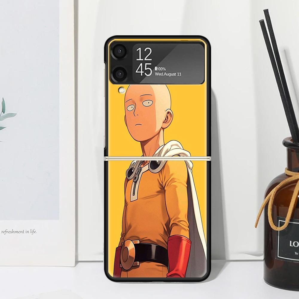 One P-Punch-Man Saitama King Phone Case Cover for Samsung Galaxy Z Flip 7 6 5 4 3 5G Flip3 Flip4 Flip5 ZFlip6 ZFlip7 Black Funda