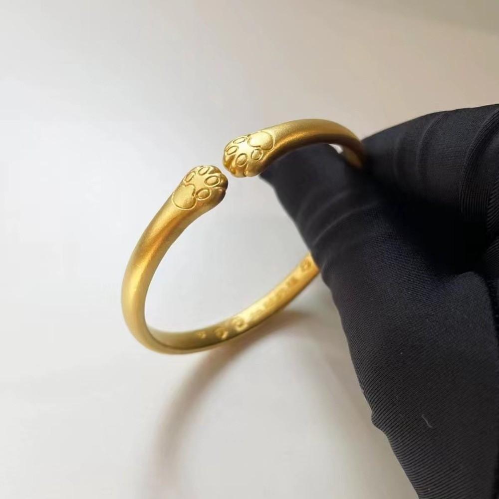 Carved Pattern Cat Paw Design Bracelet Baby Armlet Frosted Golden Wrist Jewelry  Versatile