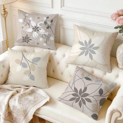 Pcs Beige Floral And Leaf Pattern Singlesided Printed Pillowcase Cushion Coversuitable For Living Roombedroomcar Decoration