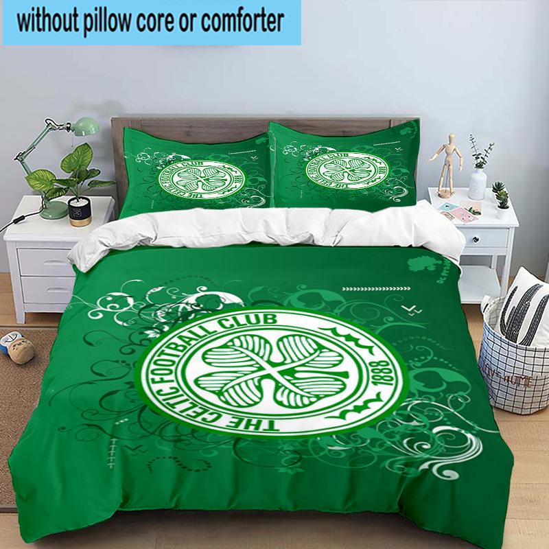3pcs Celtic Football Club Crest Printed Bedding Set Duvet Cover Closure Includes 1 Duvet Cover & 2 Pillowcases Bedding Sets Home Decor Gifts
