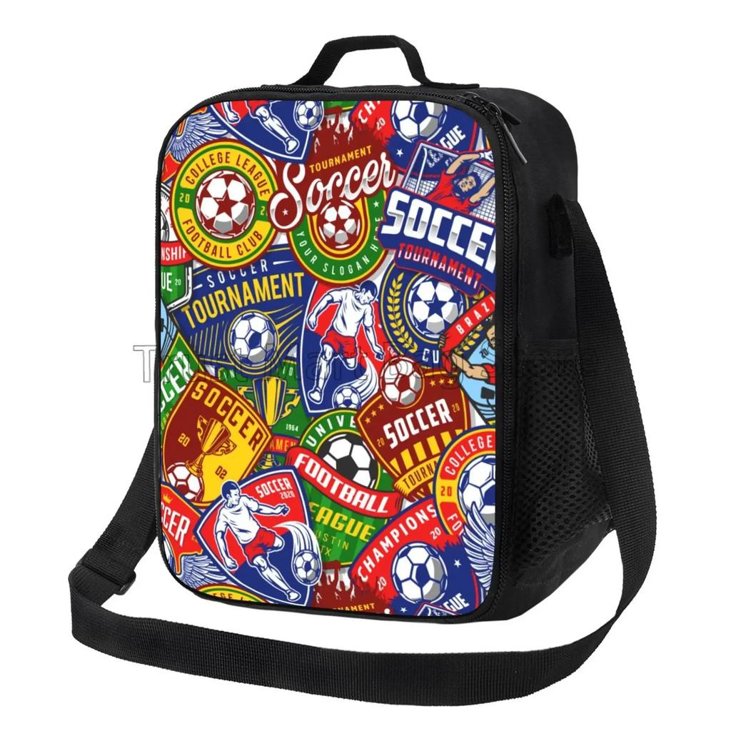 Soccer Ball Insulated Lunch Bag for Women Men Football Reusable Lunch Box for Office Work School Picnic Beach Cooler Tote Bags