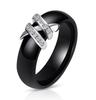 New Arrival 6mm High Quality Black and White Simple Style Two Line Crystal Ziron Ceramic Rings for Women