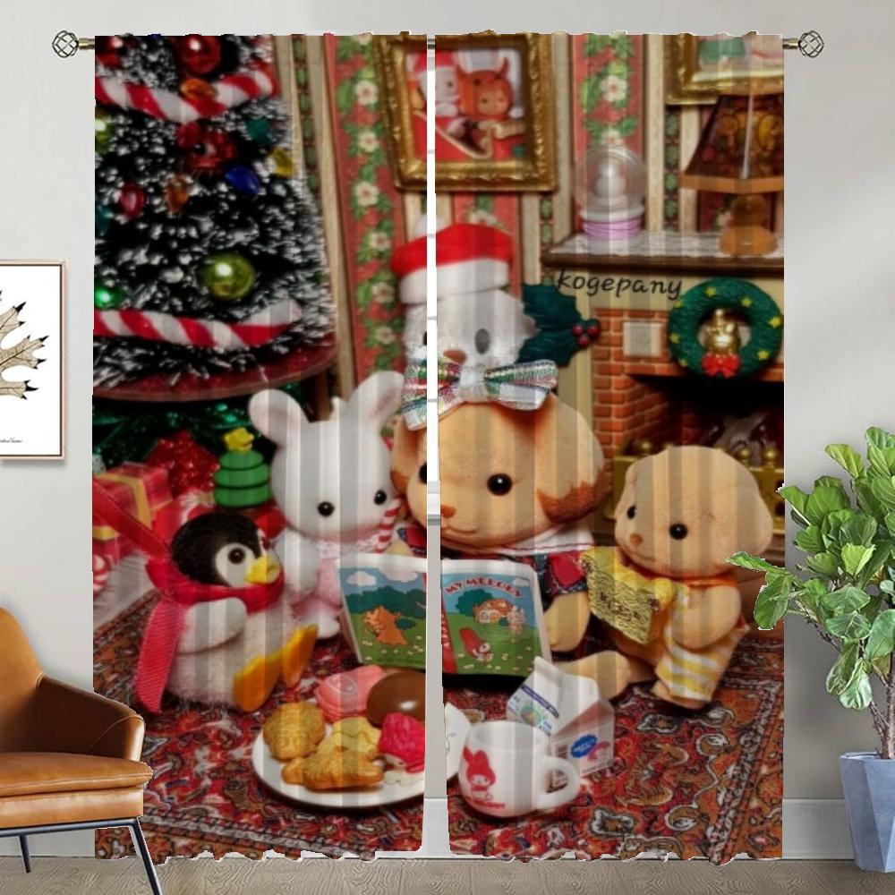 Verdunkelungsvorhänge 2 Stück S-Sylvanian Families Jalousien Tüll für Schlafzimmer Elegante Raumvorhänge Halloween Dekoration Trennwand W50xH70cmx2pcs-CL black