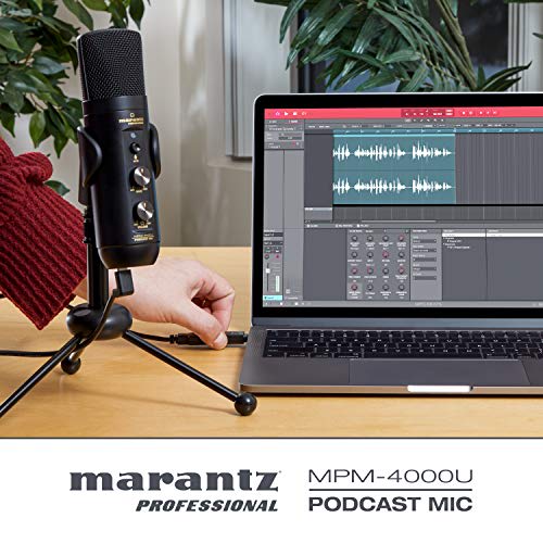 Marantz Professional USB Condenser Microphone, Unidirectional, for Streaming, with Mute Function, Volume Control, Headphone Output, Built-in Audio Int