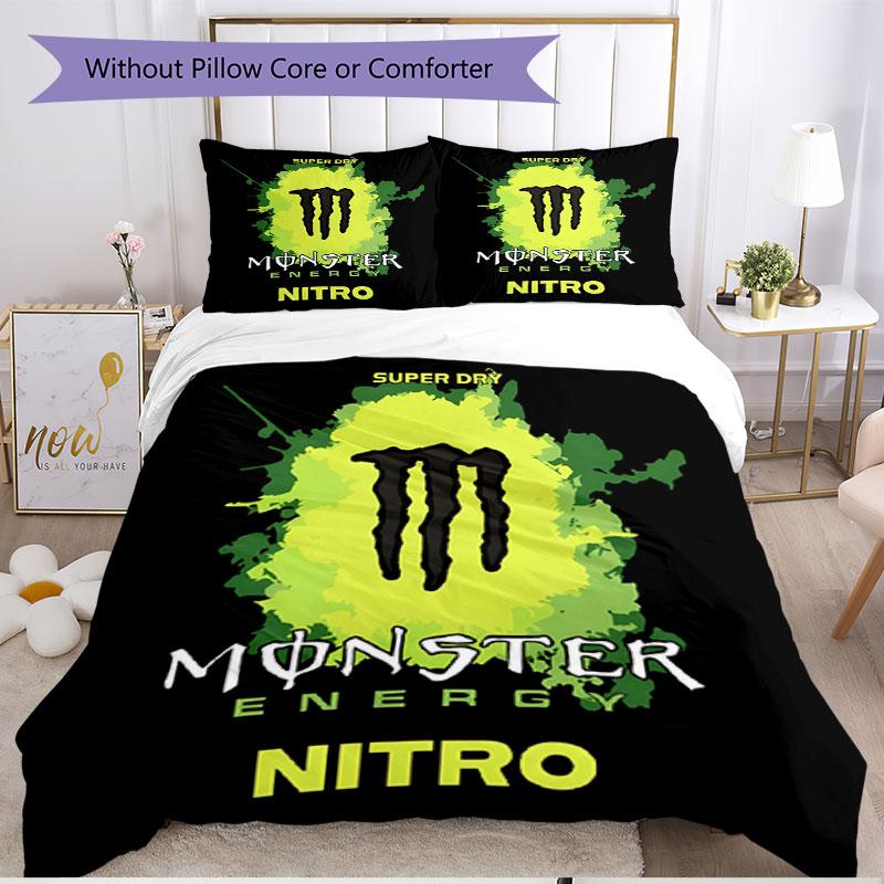 3pcs Duvet Cover Set (1*Duvet Cover + 2*Pillowcase, Without Core), Monster Energy Print Soft All‑Season Bedding Set, Home Bedroom Decor Gift
