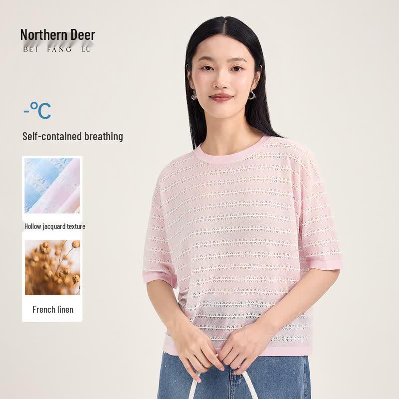 Beifanglu Women s Summer Jacquard Knit T-shirt XL розовый