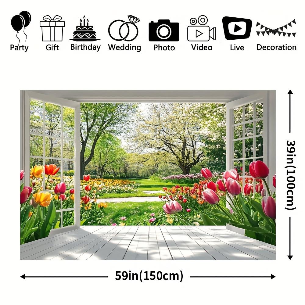 1Pcs Lush Greenery Blooming Flowers Garden Landscape Decoration Background Backdrop Decorations For Photo Studio Booth Party