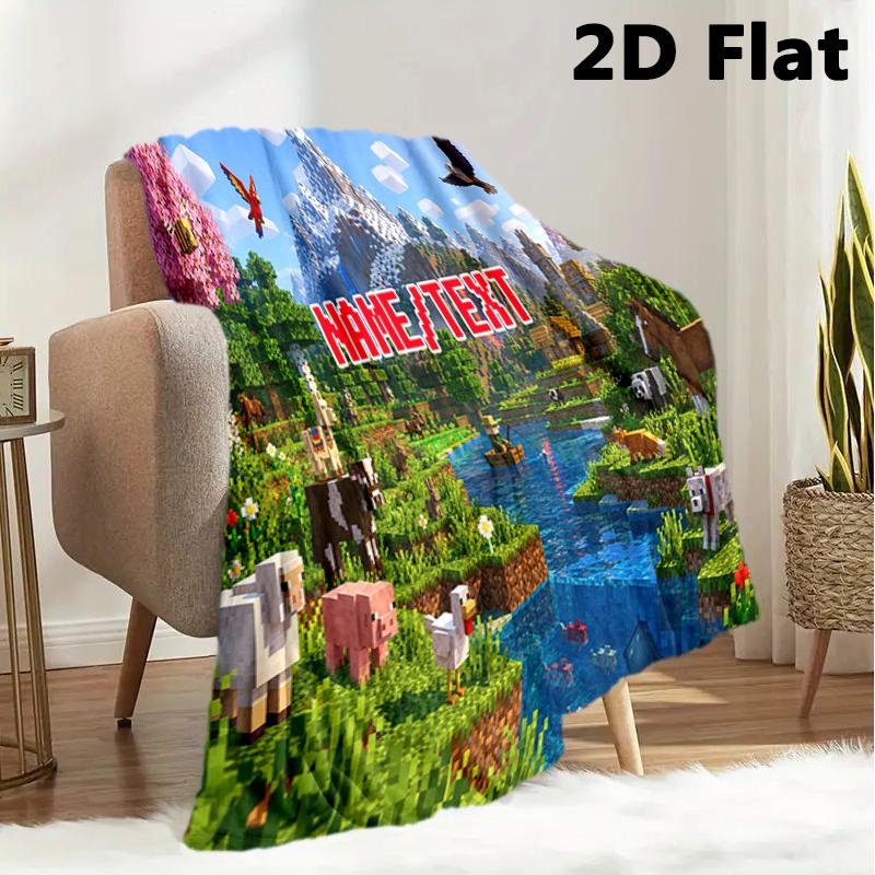 Custom name/text Minecraft Steve Mystery Cube Blanket Suitable All Seasons Soft Comfortable Office Blanket Holiday Birthday Gift Blanket Soft Comforta
