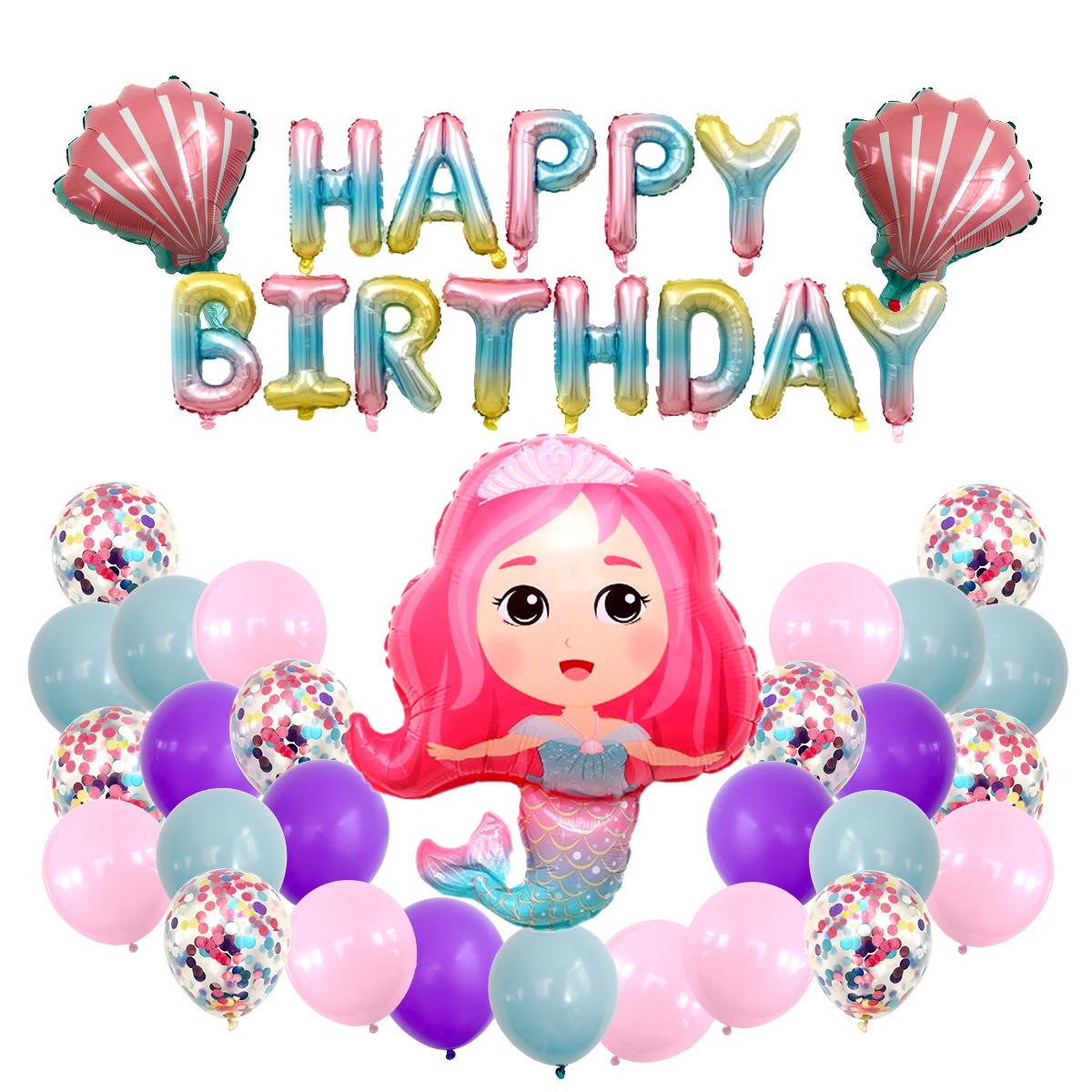 Theme Crown Princess Aluminum Film Balloon Set Gradual Change Letter Birthday Balloon Party Decorative Cloth Mermaid Princess Set 1