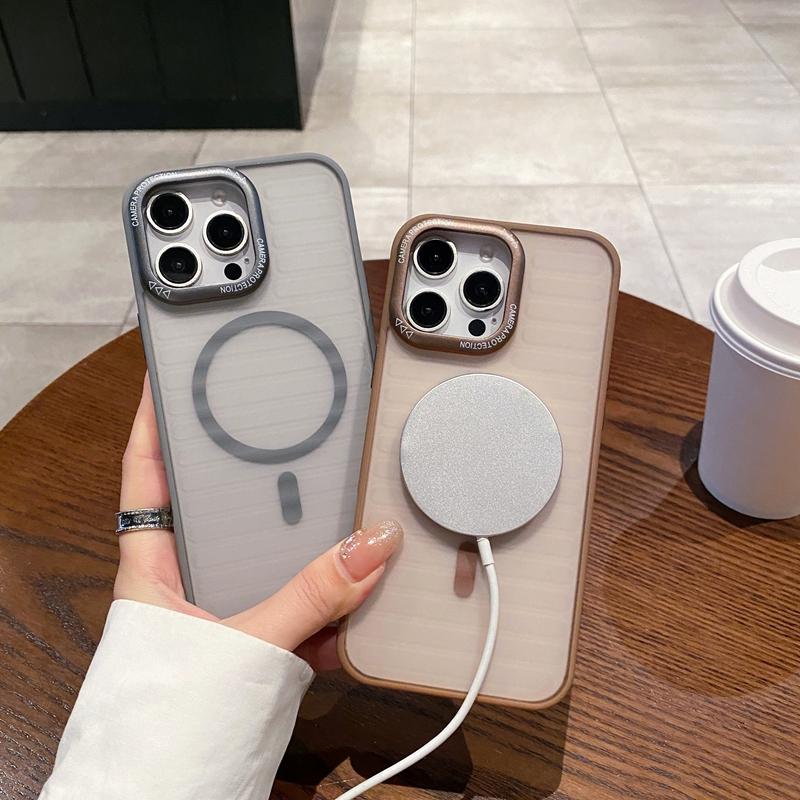 Fashion Purple Stripe Clear Magsafe Case for iPhone 16 14 15 Plus 11 12 13 15 Pro Max Wireless Charging Magnetic Matte Cover
