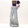 Summer Casual Pleated Striped Stars Full Print Overalls Women's Wide Leg Mopping Belt Dancing Pants