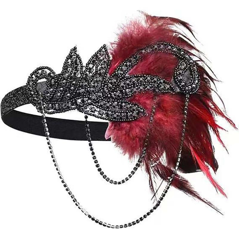 1920S Flapper Dress Accessories Retro Party Props Feather Headband For Wedding Girl Tassels Headpiece