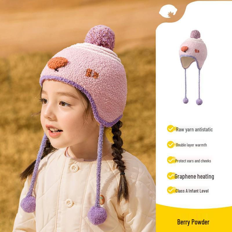 Lemon Baby Kids Warm Knit Pullover Hat with Ear Protection for Boys & Girls - Windproof for Autumn/Winter L: 52-56cm, 6-10 years
