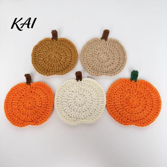 Cojín de Calabaza Tejido a Crochet Posavasos Hechos a Mano, Manteles Individuales de Poliéster Suave para Café, Regalo para Inauguración de Casa Temática de Otoño Accesorios de Comedor Estilo Casa de Campo Mesa de Cocina