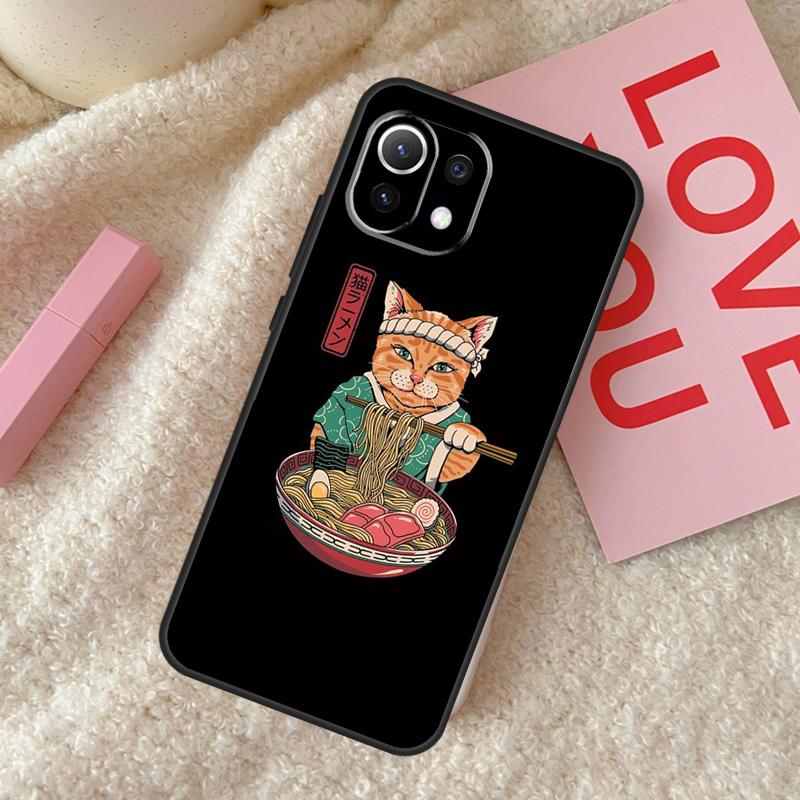 Ukiyo-e Samurai Cat Neko Ramen Case For Xiaomi 14 15 Ultra 15T 14T 13T Pro 17 Pro Max POCO X7 Pro X3 X5 X6 F5 F6 F7 F8 Cover