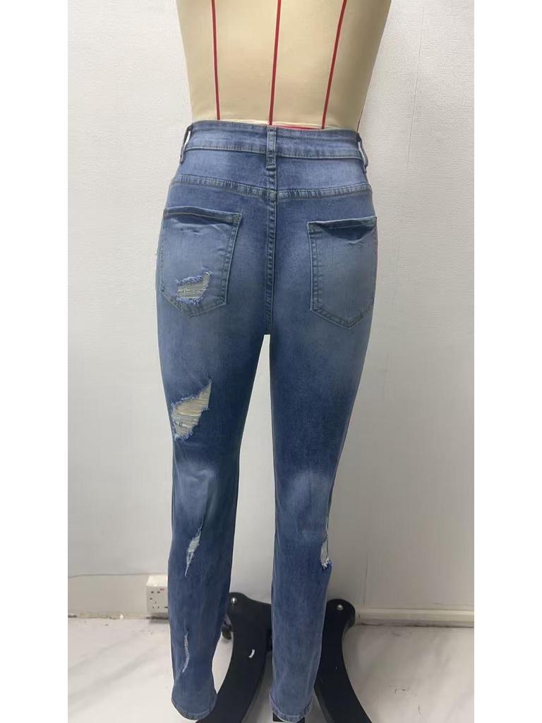 High Waist Ripped Skinny Stretch Jeans for Women - Slimming and Versatile Casual Fashion