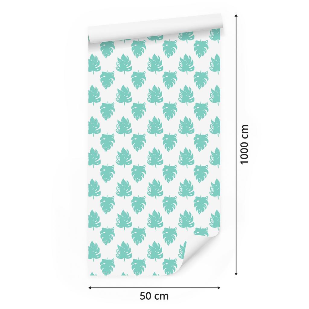 Leaves Wallpaper White and Mint for Living Room and Bedroom 50x1000