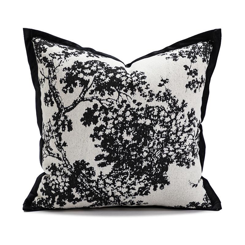 Modern Black White Chenille Jacquard Cushion Cover | French Luxury Throw Pillow Sofa Bedroom Decor Geometric Boho Home Accent