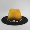 Gradient Color Fedora Wide Brim Felt Panama Hat with Belt Fedora Hat Men and Women for Painted Party Jazz Felt Hat Wholesale