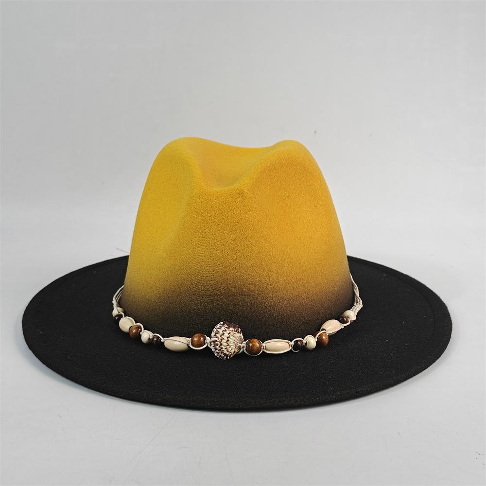Gradient Color Fedora Wide Brim Felt Panama Hat with Belt Fedora Hat Men and Women for Painted Party Jazz Felt Hat Wholesale