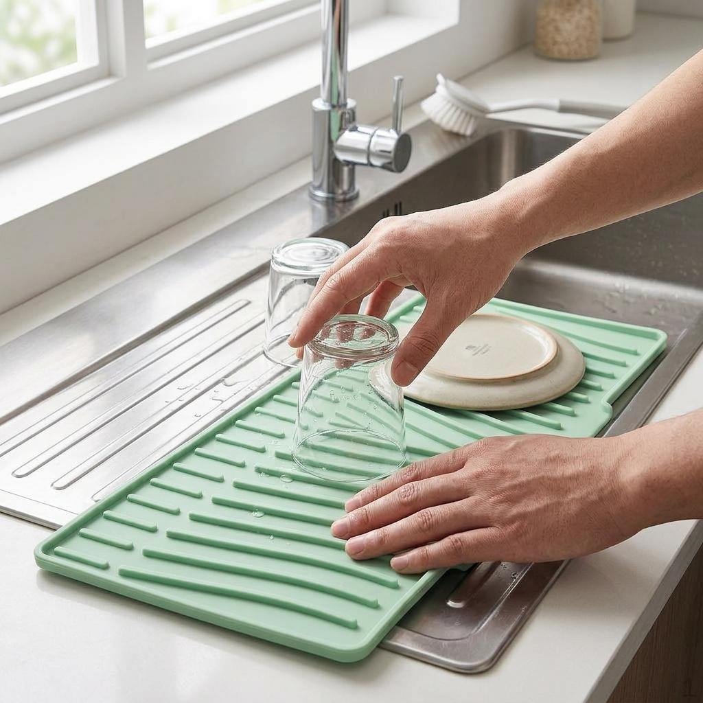 

Draining Mat Silicone Sponge Holder Water Catcher Kitchen Sink Accessory Slip Resistant Flexible зелений