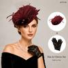 Women Fascinator Hat And Lace Gloves Set For Tea Party Wedding Derby