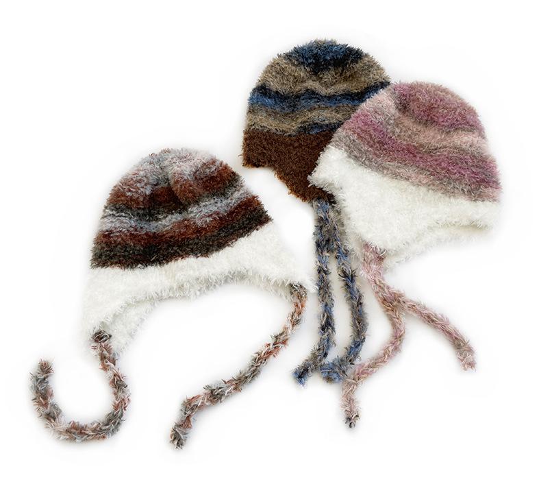 Korean Style Children's Colorful Plush Knit Hat - Soft, Warm Wool with Ear Protection
