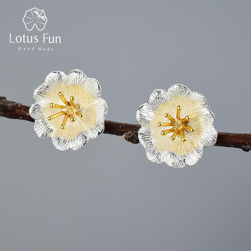 

Серьги-гвоздики Lotus Fun с цветком дикой розы, настоящие серьги из стерлингового серебра 925 пробы для женщин, подарок, ювелирные изделия ручной работы