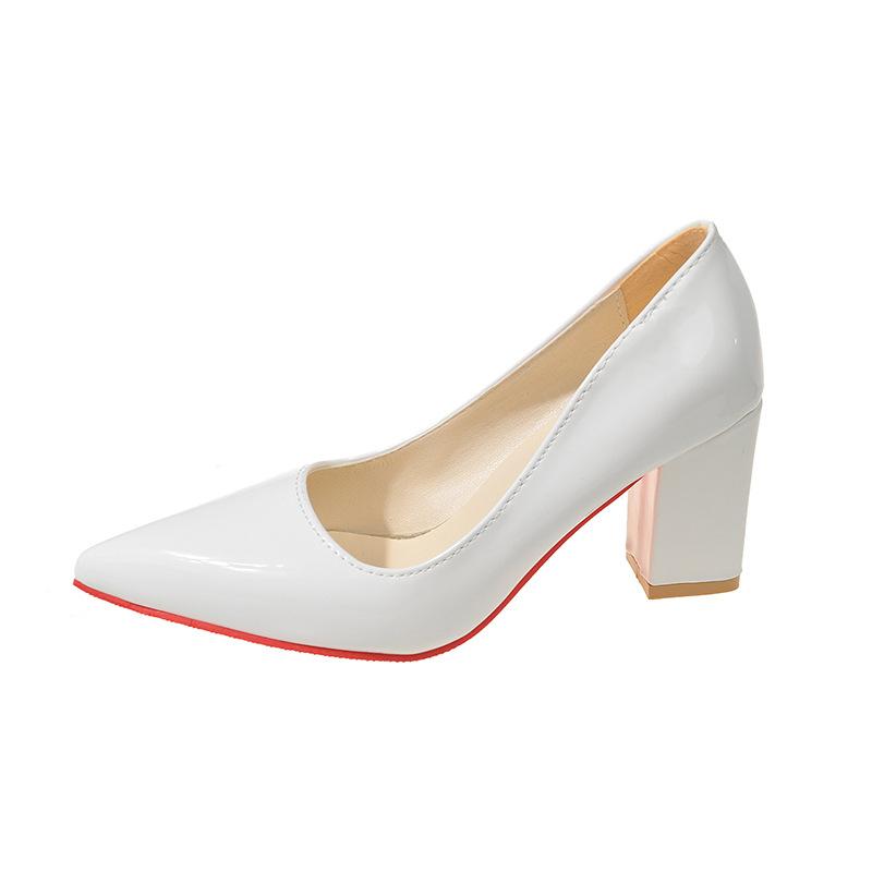 Square head single shoes female celebrity patent leather high heels thick heel pedicure shallow mouth foot cover professional shoes women's shoes