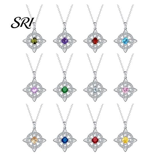 Witch Knot Necklace Celtic Witches Birthstone Sparkling Symbol Birth Month Stone Wiccan Spiritual Jewelry Gift for Women Mom Wife Girlfriend