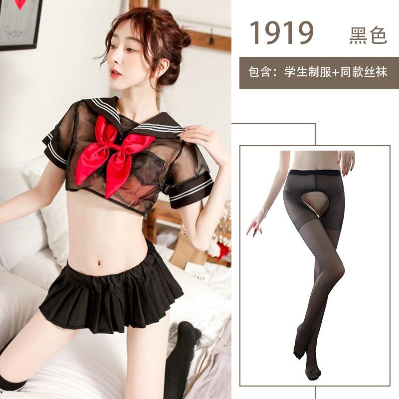 Sex Lingerie Sexy Bow Mesh Perspective College Suit Passion Pure Lust Sweet Uniform Seduction Sailor Suit