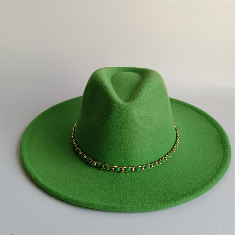 Yellow Fashion Fedora Hat With Colorful Chain 9.5Cm Wide Brim Hat For Women Winter Men'S Hat Cowboy Felt Hat Sombreros