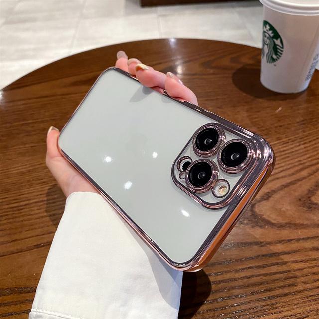 Luxury Plating Transparent Case For Iphone 14 13 12 11 Pro Max X Xs Xr 7 8 Plus Se Camera Glass Defender Shockproof Square Cover