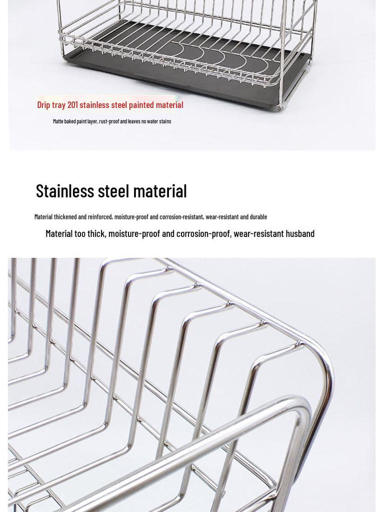 304 Stainless Steel Double-Layer Kitchen Dish and Bowl Drain Rack