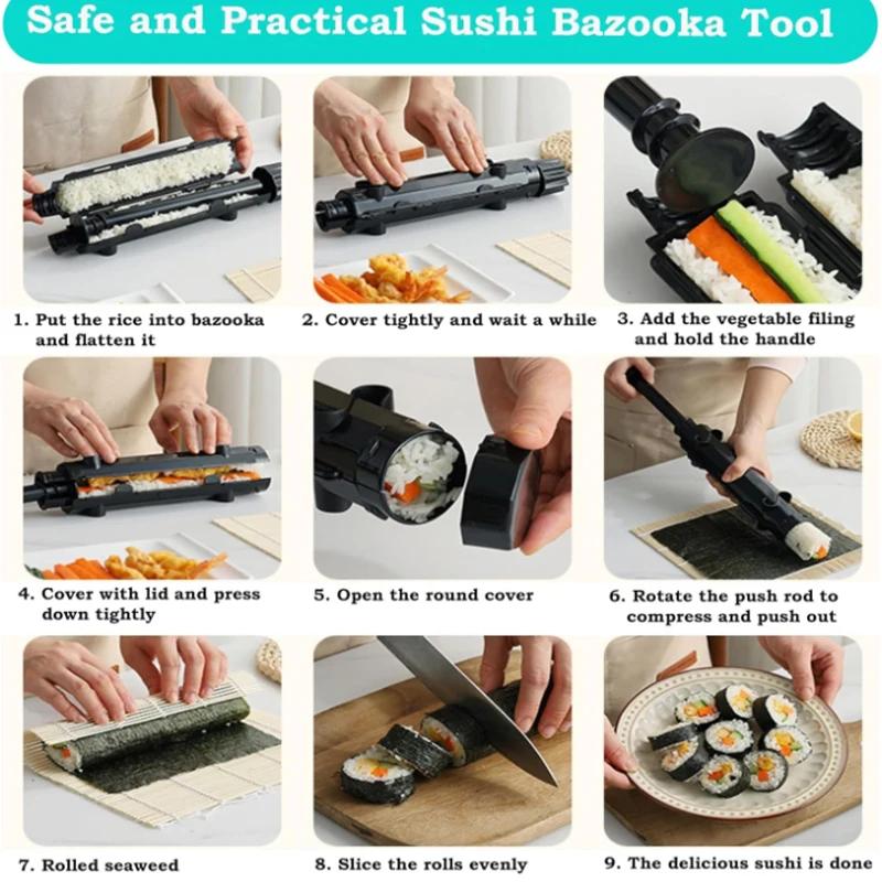 Sushi bazooka kit de machine à sushi, plastique de qualité alimentaire riz légumes viande fait maison kit de bricolage pour faire des sushis outil machine