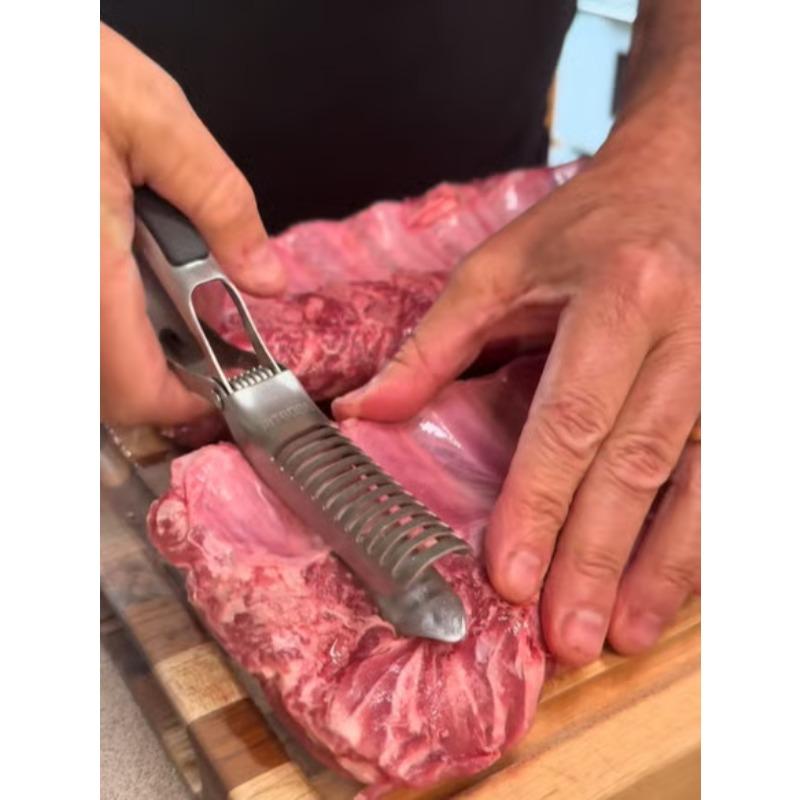 1 Pz Spelatore per Costine BBQ Acciaio Inossidabile Barra per Preparazione Costine Strumento per Barbecue per Casa Ristorante Campeggio Portatile Rimuovi Membrana Costine Accessori Cucina