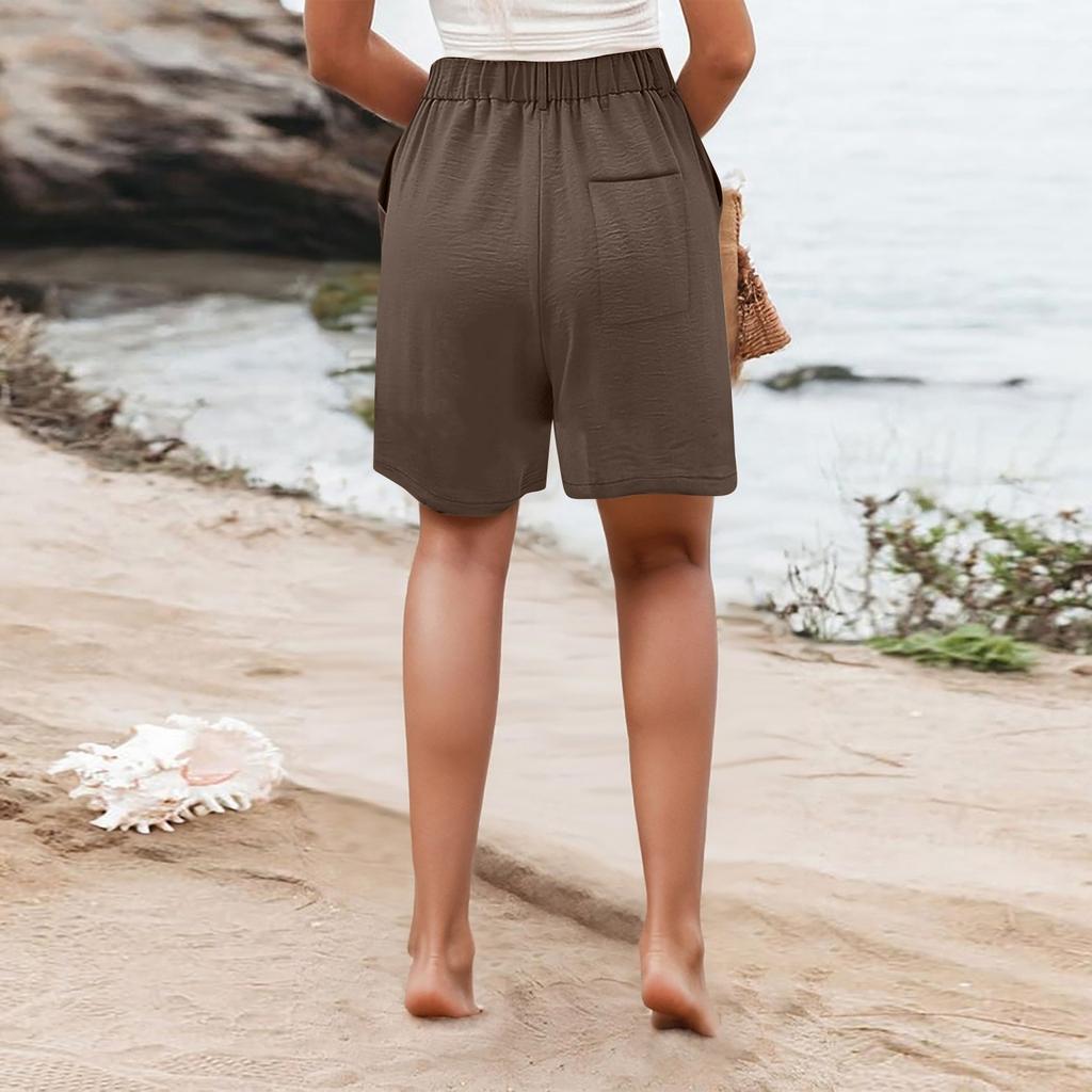 Women's Casual Loose Beach Pants Solid Color Pockets Shorts