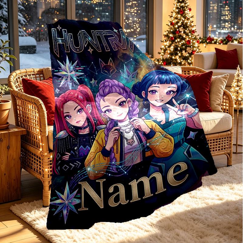 Custom Name Personalized Demon Hunters Kpop Print Blanket, Home Decor, Bedroom, Sofa, Camping, Couch, Gifts for Birthday Christmas