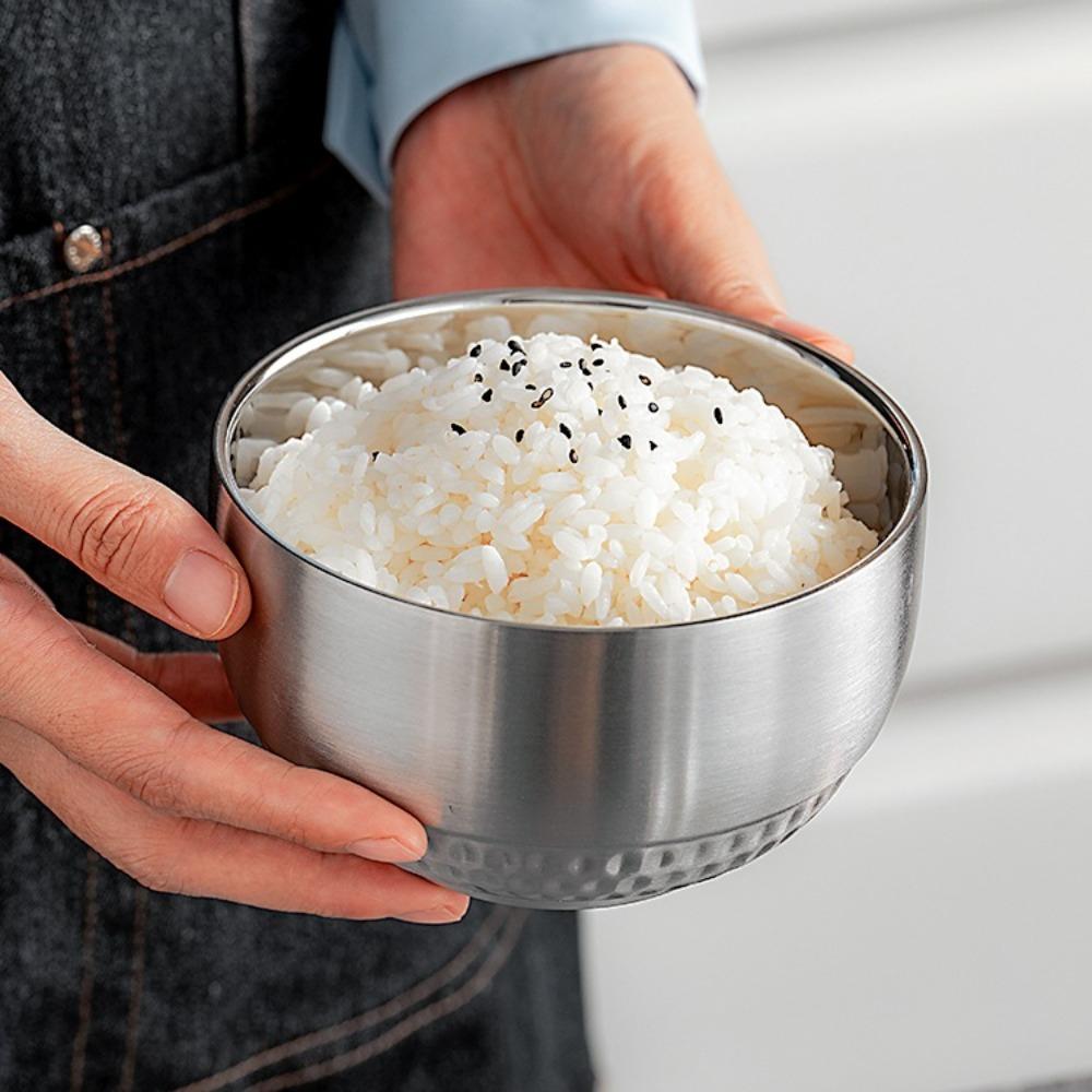 2 Piece Unbreakable Double-layer Rice Bowl 304 Stainless Steel Soup Bowl Kindergarten