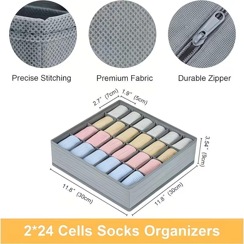 24 Compartment Fabric Drawer Organizer Foldable Zipper Closet Storage Box Socks Underwear Tie Storage Dividers Space Saving Organizer