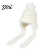 Cozy Autumn Winter Hat Women Knitted Earflap Hat Fuzzy Trim Pompom Soft Warm Stylish Travel Cap Knit for Outdoor Cycling Cold Weather Daily
