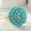 Vintage Inlaid Imitation Turquoise Women's Ring Ethnic Gold Color Geometry Daily Wear Party Jewelry Anniversary Gift