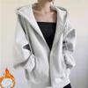 Women's Retro American-Style Hooded Cotton Cardigan with Plus Velvet for Autumn/Winter 2025