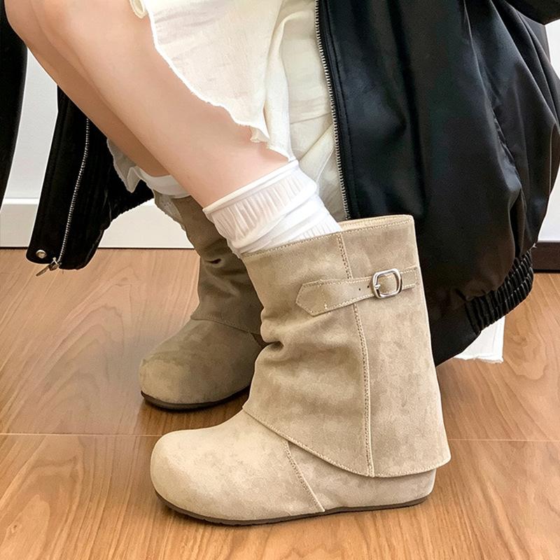 Small Inner Height Increase Birkenstock Short Boots Women's 0000 New Autumn Pile Boots Trouser Boots Belt Buckle Fashion Boots