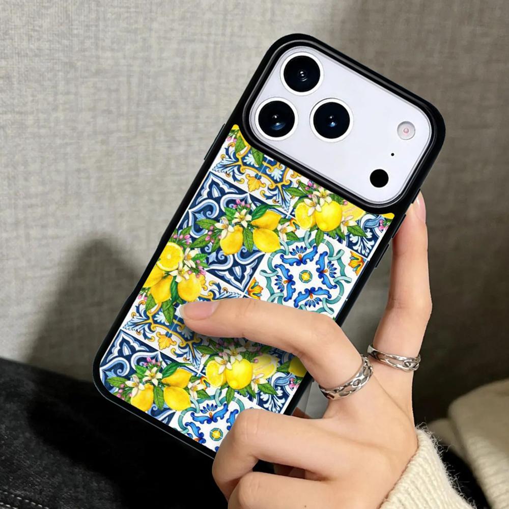 Capa Case for iPhone 17 Air 16 Pro Max 15 Plus 11 13 Mini 14 12 Back Phone Cover Mediterranean Lemon