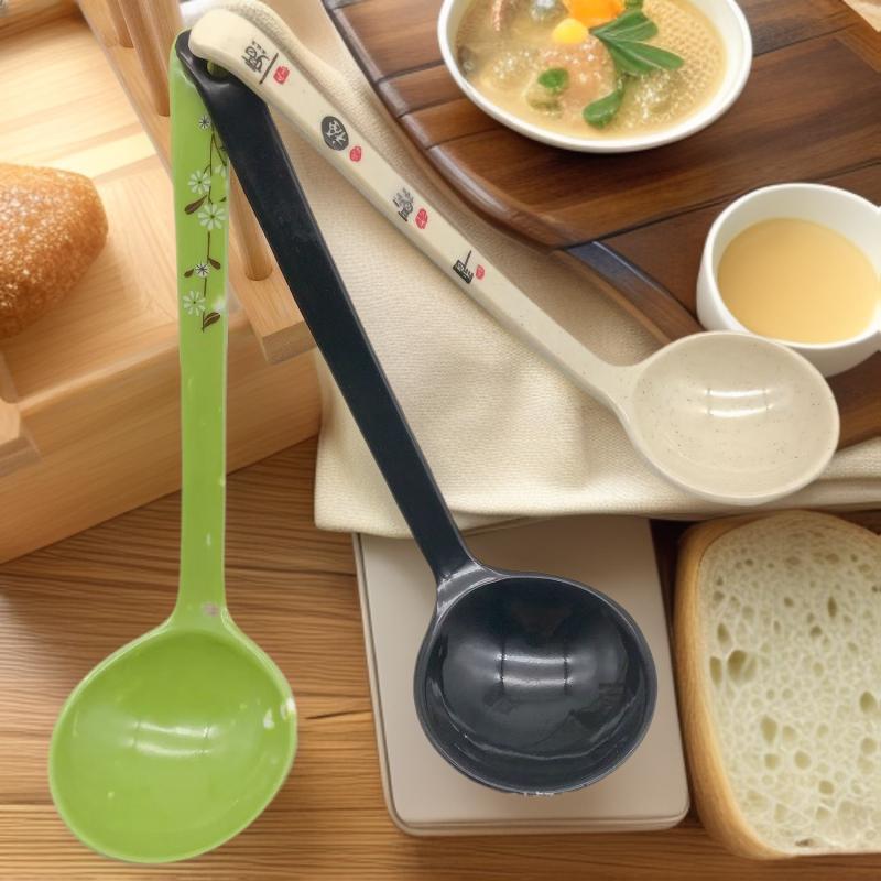 Turtle Shell Melamine Long Handle Spoon for Ramen & Rice Blue Floral Turtle Shell Spoon