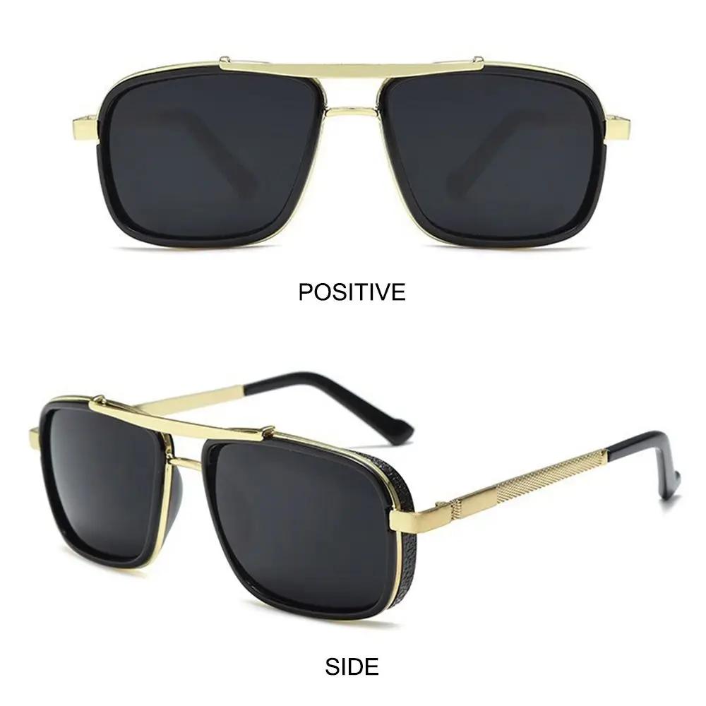 New Retro Rectangle Sunglasses for Women Men Classic Double Bridge Thick Edge Metal Frame Sun Glasses Steam Punk Eyewear
