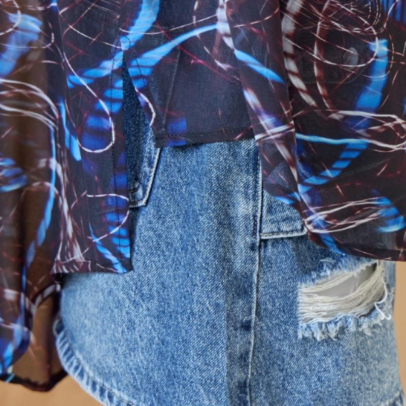 MAXZA Neon Pattern Sheer Tie Chiffon Blouse Ze10qb014nh