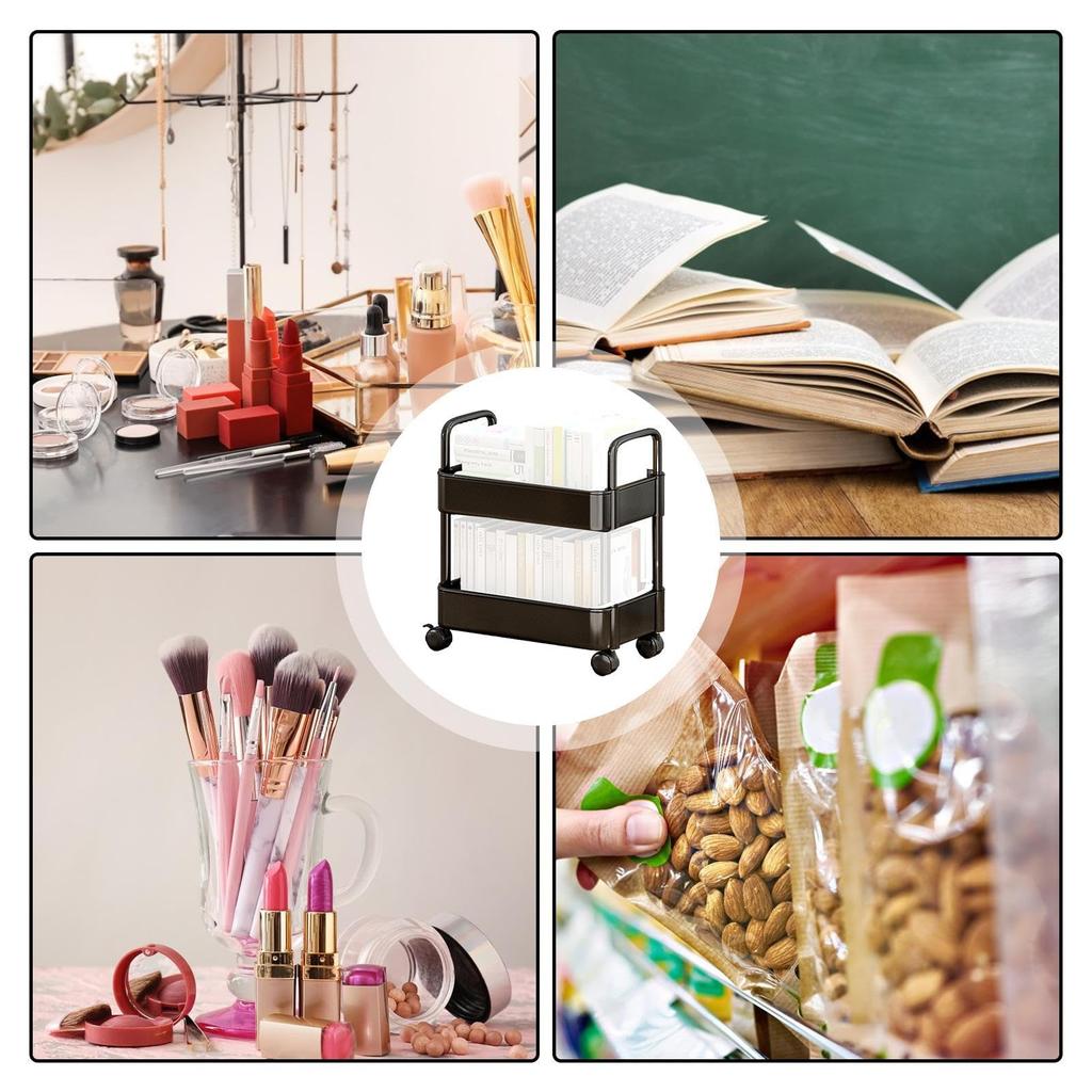 Mobile Bookshelf With 4 Wheels 20lbs Max Load Capacity Storage Rack Multifunctional Utility Storage Cart For Kitchen Bathroom (37 X 25 X 43.5CM)
