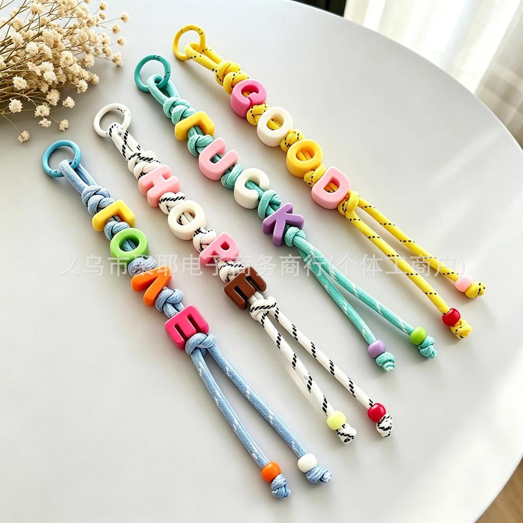 Miu Style Colorful Letter Bead Bag Charm - Dopamine Acrylic with Woven Rope
